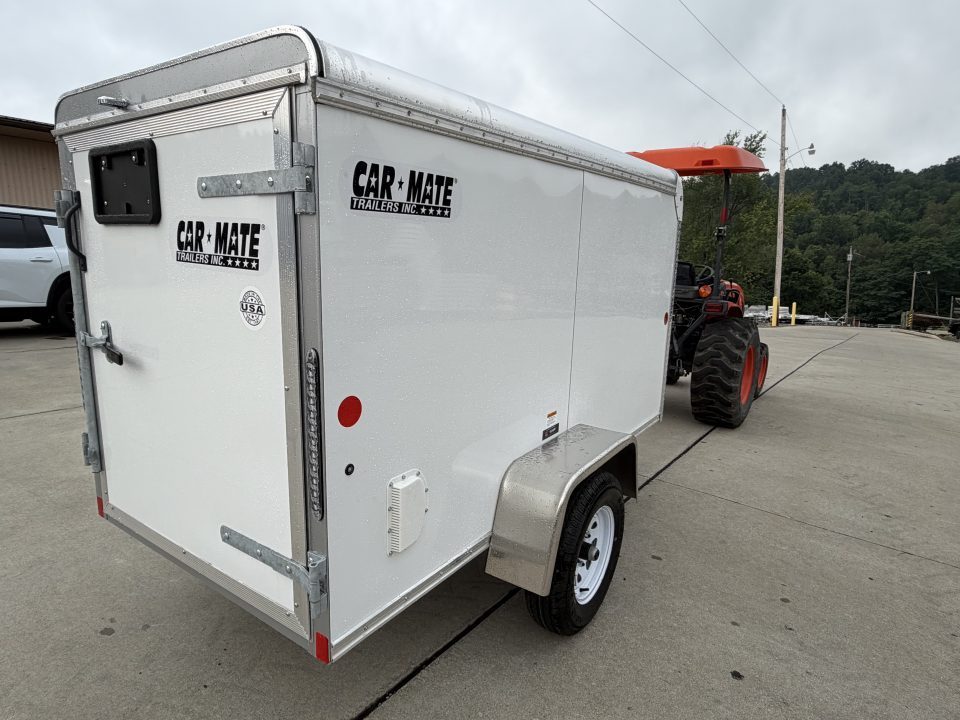 New 2026 Car Mate Trailers 4X8 1/2 Custom Cargo Enclosed Trailer - Crystal White - W/ Single Barn Door - 2000# GVWR