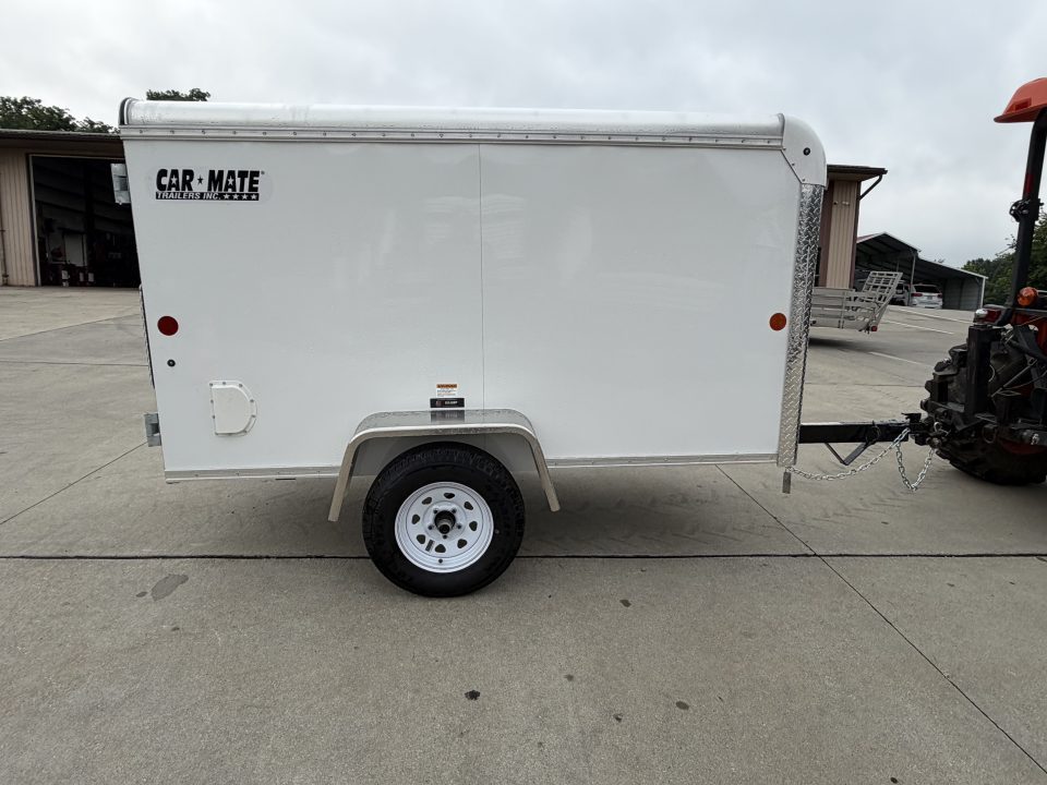 New 2026 Car Mate Trailers 4X8 1/2 Custom Cargo Enclosed Trailer - Crystal White - W/ Single Barn Door - 2000# GVWR