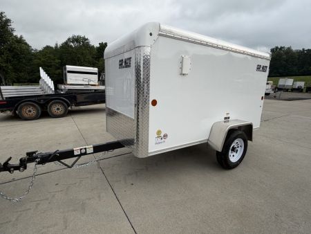 New 2026 Car Mate Trailers 4X8 1/2 Custom Cargo Enclosed Trailer - Crystal White - W/ Single Barn Door - 2000# GVWR