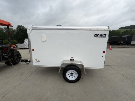 New 2026 Car Mate Trailers 4X8 1/2 Custom Cargo Enclosed Trailer - Crystal White - W/ Single Barn Door - 2000# GVWR
