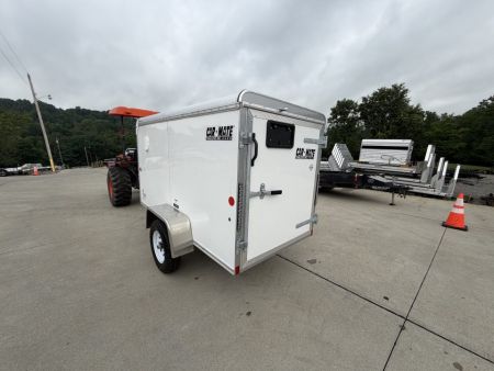 New 2026 Car Mate Trailers 4X8 1/2 Custom Cargo Enclosed Trailer - Crystal White - W/ Single Barn Door - 2000# GVWR