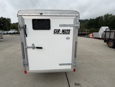 New 2026 Car Mate Trailers 4X8 1/2 Custom Cargo Enclosed Trailer - Crystal White - W/ Single Barn Door - 2000# GVWR