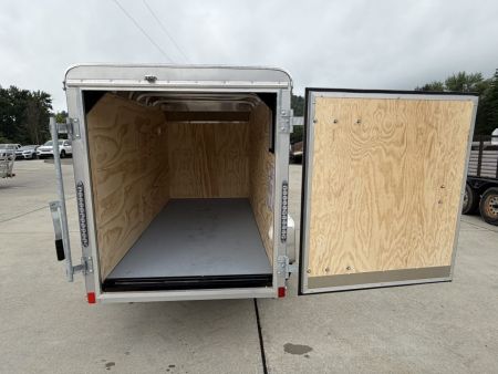 New 2026 Car Mate Trailers 4X8 1/2 Custom Cargo Enclosed Trailer - Crystal White - W/ Single Barn Door - 2000# GVWR