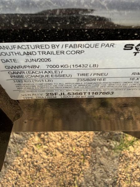 New 2026 Southland Trailers LBAT7-20 Equipment Trailer