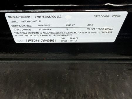 New 2026 Panther Cargo 7x14 Tandem Axle Dump Trailer – 7K GVWR | 4' Steel Sides | Black Dump Trailer