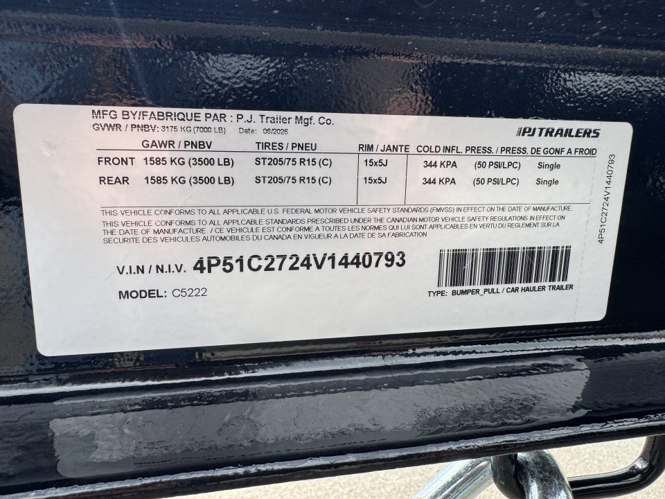 New 2027 PJ Trailers 83" x 22' C5 Car Hauler