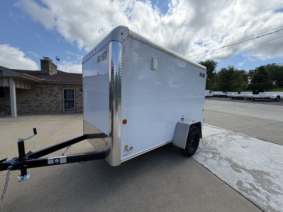 New 2026 Car Mate Trailers 5X10 Custom Cargo Enclosed Trailer - Crystal White - 6" extra height W/ Barn Doors - 2990# GVWR