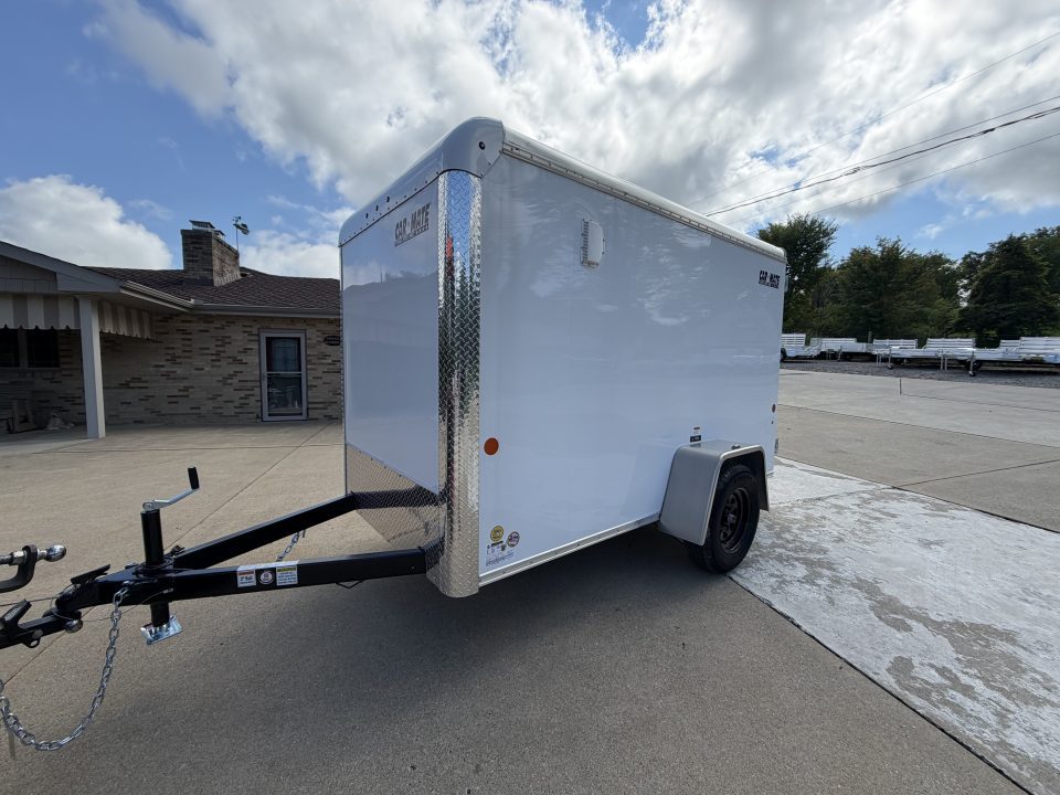 New 2026 Car Mate Trailers 5X10 Custom Cargo Enclosed Trailer - Crystal White - 6" extra height W/ Barn Doors - 2990# GVWR