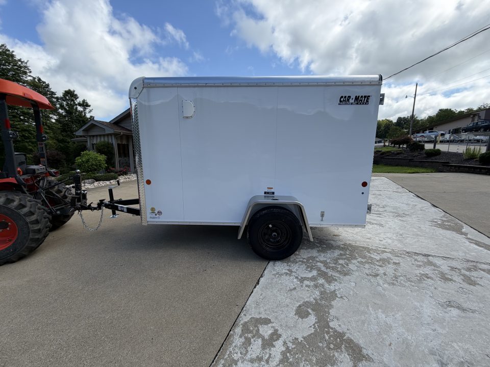 New 2026 Car Mate Trailers 5X10 Custom Cargo Enclosed Trailer - Crystal White - 6" extra height W/ Barn Doors - 2990# GVWR