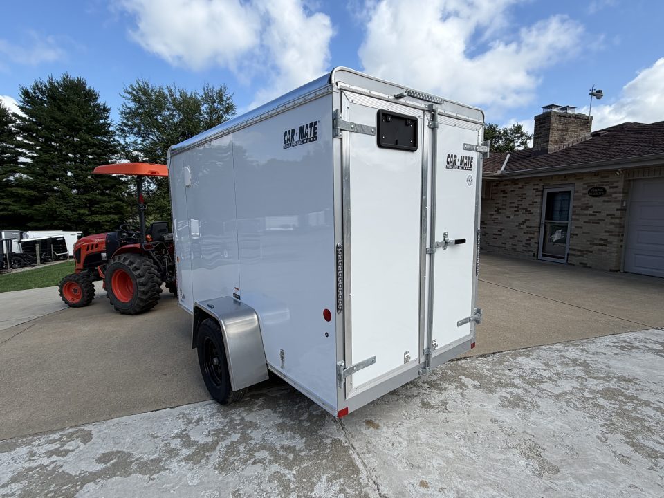 New 2026 Car Mate Trailers 5X10 Custom Cargo Enclosed Trailer - Crystal White - 6" extra height W/ Barn Doors - 2990# GVWR