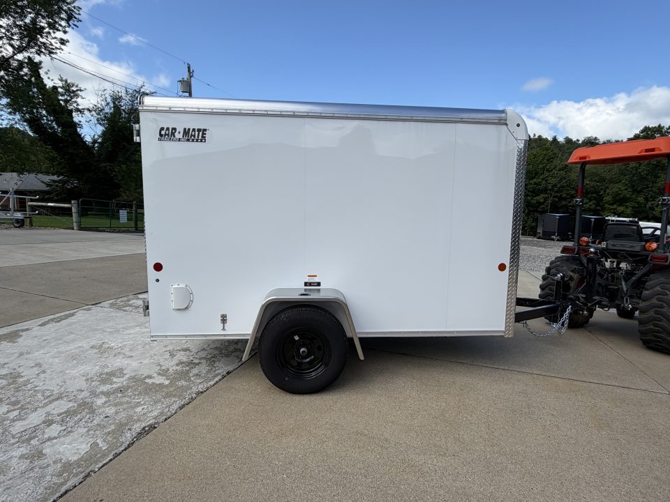 New 2026 Car Mate Trailers 5X10 Custom Cargo Enclosed Trailer - Crystal White - 6" extra height W/ Barn Doors - 2990# GVWR