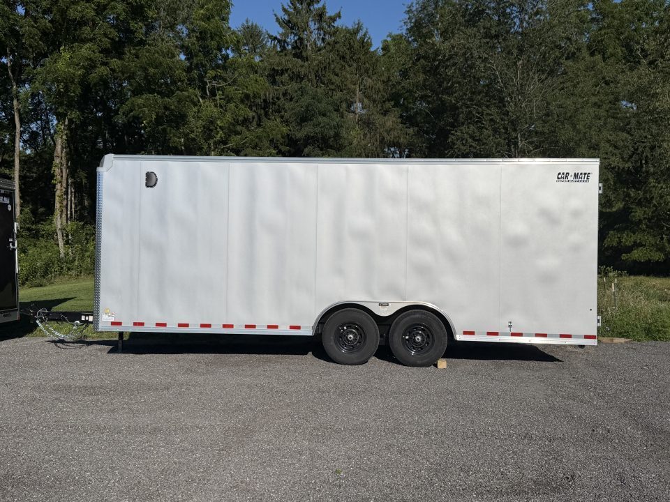 New 2026 Car Mate Trailers 8x22 Super Duty Enclosed Trailer - Silver Frost - Barn Doors w/ 110V PKG, Aluminum Work Bench / Cabinets (+ Additional Options) - 12,000# GVWR