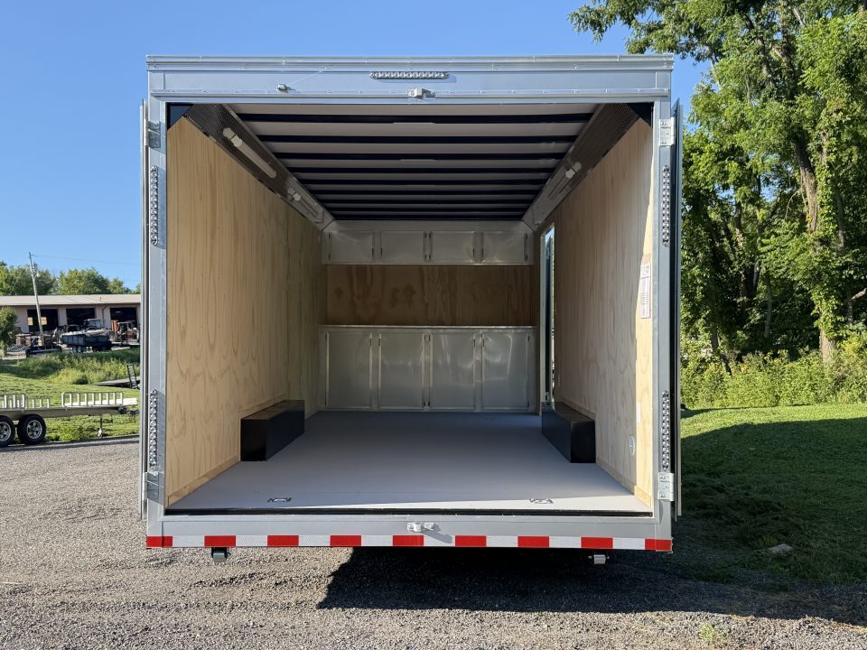 New 2026 Car Mate Trailers 8x22 Super Duty Enclosed Trailer - Silver Frost - Barn Doors w/ 110V PKG, Aluminum Work Bench / Cabinets (+ Additional Options) - 12,000# GVWR