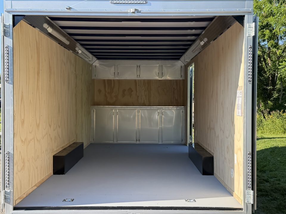 New 2026 Car Mate Trailers 8x22 Super Duty Enclosed Trailer - Silver Frost - Barn Doors w/ 110V PKG, Aluminum Work Bench / Cabinets (+ Additional Options) - 12,000# GVWR