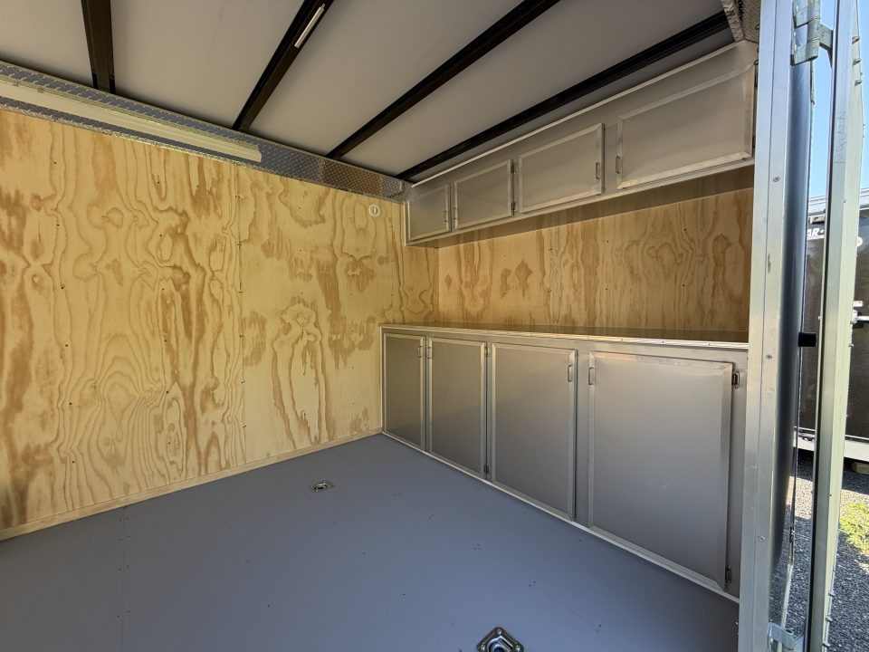 New 2026 Car Mate Trailers 8x22 Super Duty Enclosed Trailer - Silver Frost - Barn Doors w/ 110V PKG, Aluminum Work Bench / Cabinets (+ Additional Options) - 12,000# GVWR