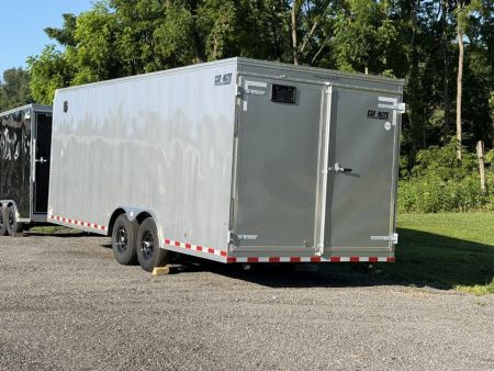 New 2026 Car Mate Trailers 8x22 Super Duty Enclosed Trailer - Silver Frost - Barn Doors w/ 110V PKG, Aluminum Work Bench / Cabinets (+ Additional Options) - 12,000# GVWR