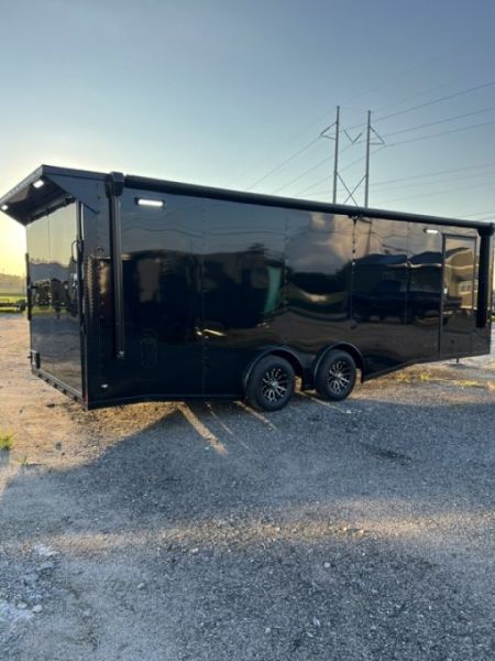 New 2027 Rock Solid Cargo 8.5x24 Race Trailer & Enclosed Car Hauler For Sale – Black Polycore | Super Stealth Blackout Package
