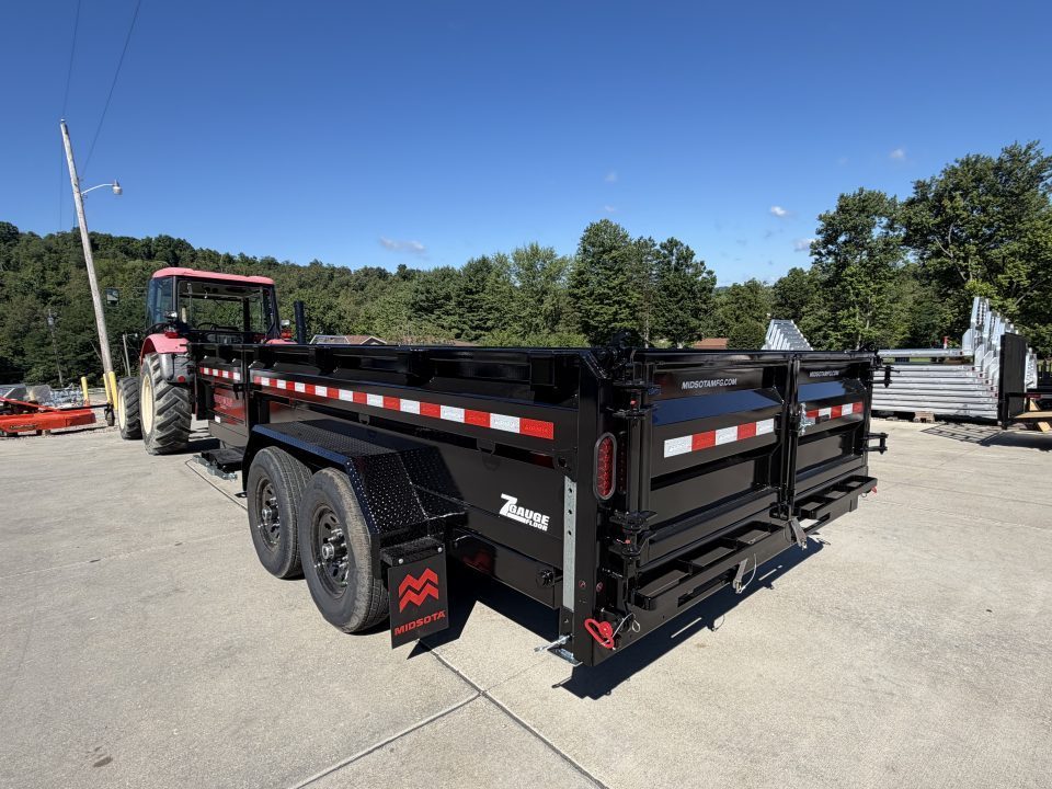 New 2026 Midsota 82" x 16' Versa Dump W/ Telescopic Cylinder - Hydraulic Jack - Side Swing Door (Spare Tire/Ramps/Tarp Included) - Black - 15,400# GVWR