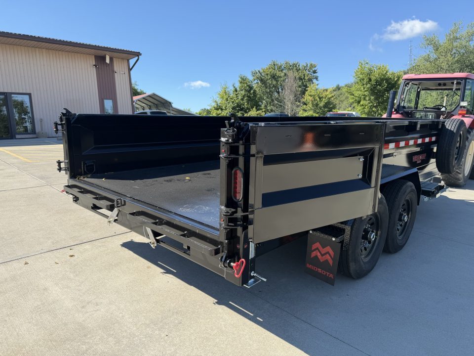 New 2026 Midsota 82" x 16' Versa Dump W/ Telescopic Cylinder - Hydraulic Jack - Side Swing Door (Spare Tire/Ramps/Tarp Included) - Black - 15,400# GVWR