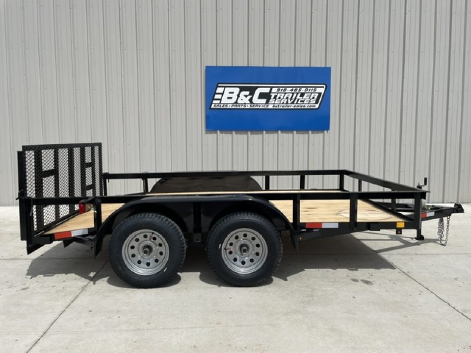 New C&M 82x12 ANGLE TOP UTILITY (2) 3500lb TANDEM AXLES, GVWR 7000lb, W/32" GATE, DOVETAIL
