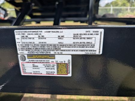 New 2027 7X14 U-Dump Dump Trailer