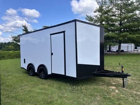New 2026 8.5x16 Car Hauler-5200 Torsions- White poly- Enclosed Car Hauler