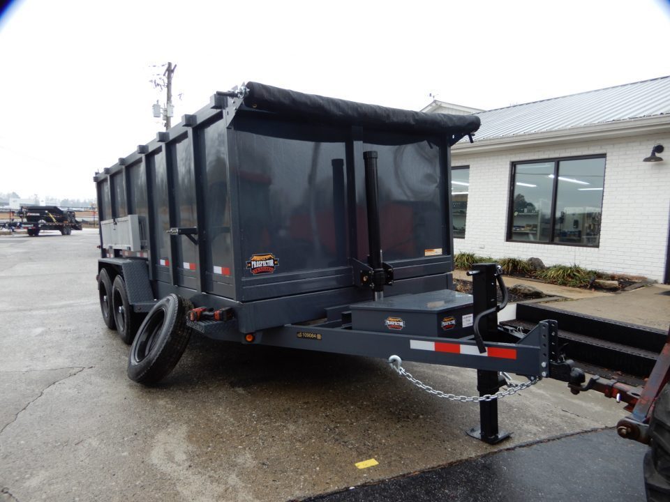 New 2027 Covered Wagon 7x14 Dump, 4' Sides, Tarp, Spare, Ramps