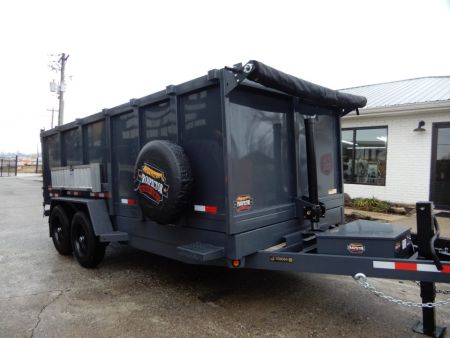 New 2027 Covered Wagon 7x14 Dump, 4' Sides, Tarp, Spare, Ramps