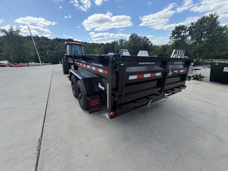 New 2026 Midsota 82"x 14' Versa Dump W/ Telescopic Cylinder & Hydraulic Jack - Swing Side Door - Black - (Ramps/Tarp/Spare) - 15,400# GVWR