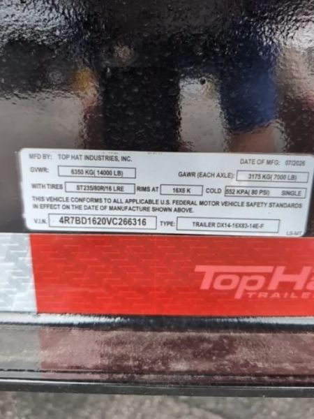 New 2027 Top Hat Trailers Low Profile Dump 140 14K 7X16 DX14 Dump Trailer