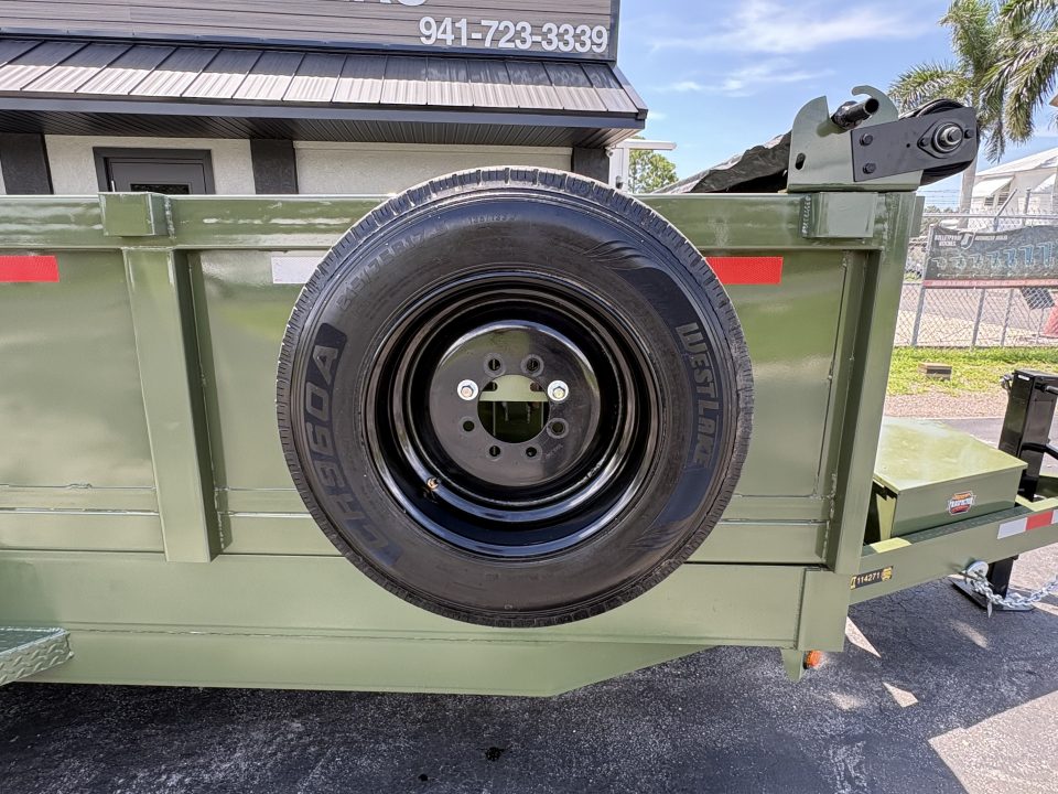 New 2027 Prospector 7X16 X 2FT sides 16K Dump Trailer Olive Green - INCLUDES SPARE & GPS!!