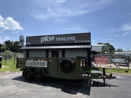 New 2027 Prospector 7X16 X 2FT sides 16K Dump Trailer Olive Green - INCLUDES SPARE & GPS!!
