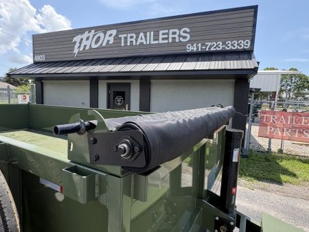 New 2027 Prospector 7X16 X 2FT sides 16K Dump Trailer Olive Green - INCLUDES SPARE & GPS!!