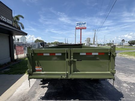 New 2027 Prospector 7X16 X 2FT sides 16K Dump Trailer Olive Green - INCLUDES SPARE & GPS!!