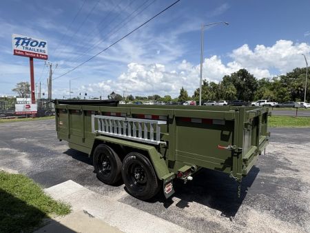 New 2027 Prospector 7X16 X 2FT sides 16K Dump Trailer Olive Green - INCLUDES SPARE & GPS!!