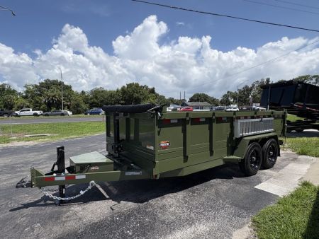 New 2027 Prospector 7X16 X 2FT sides 16K Dump Trailer Olive Green - INCLUDES SPARE & GPS!!
