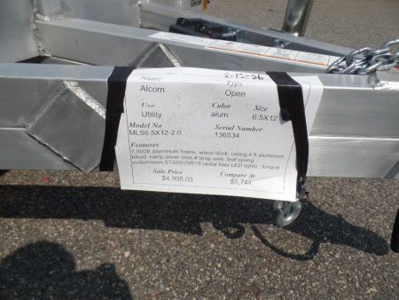 New 2026 ALCOM CLOSEOUT SALE ! 6.5' X 12" aluminum frame, tandem axle Utility Trailer