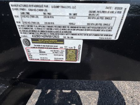 New 2027 7X14 U-Dump Trailer