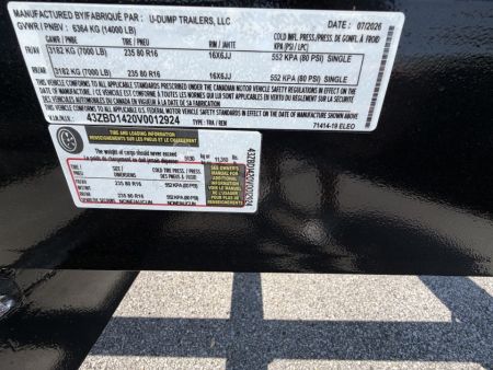 New 2027 7X14 U-Dump Trailer