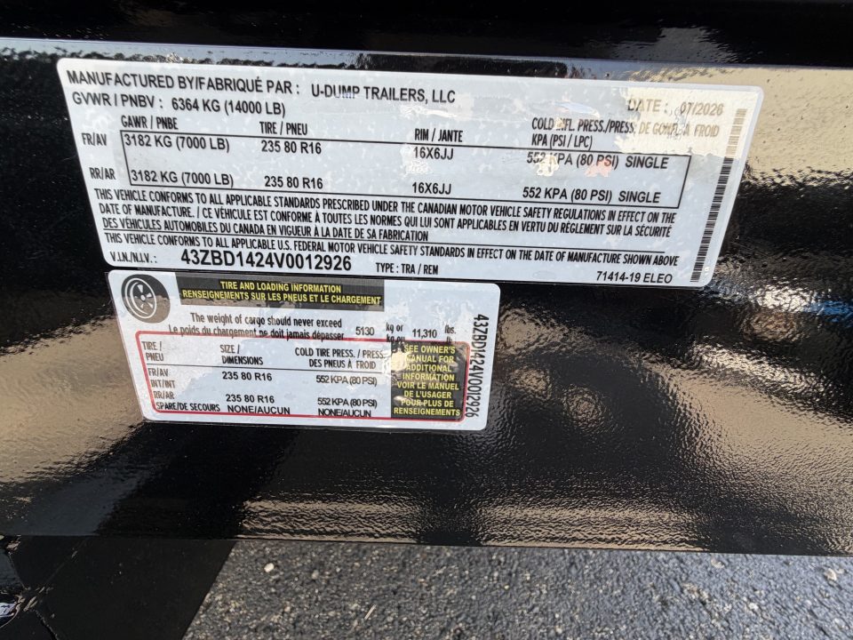 New 2027 7X14 U-Dump Trailer