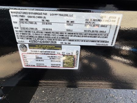 New 2027 7X14 U-Dump Trailer