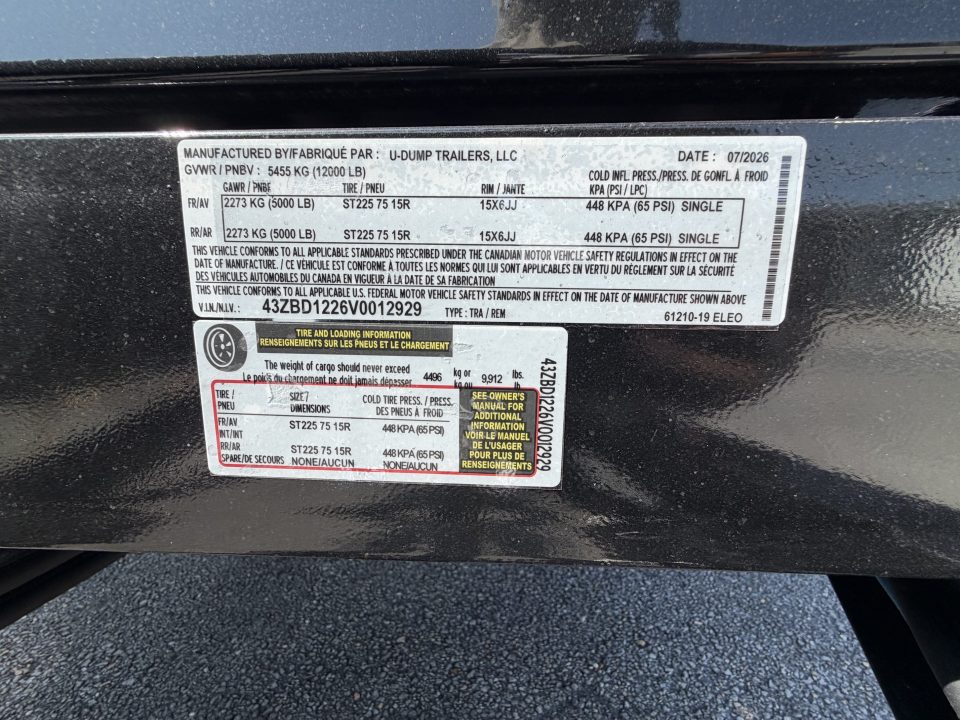 New 2027 6X12 U-Dump Trailer