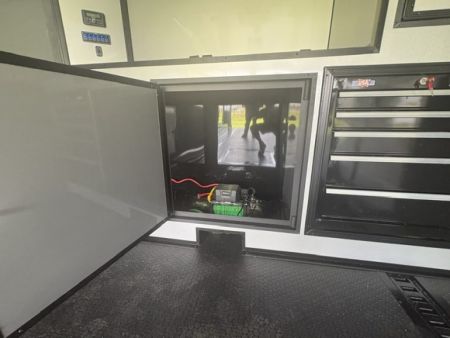 New 2027 Rock Solid Cargo Super Sport Enclosed Race Trailer For Sale Rear Spoiler Spread Axle Awning Finished Interior Cabinets A/C
