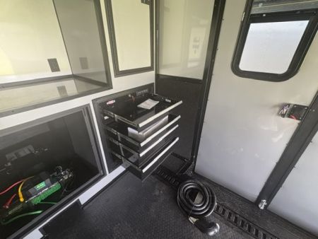 New 2027 Rock Solid Cargo Super Sport Enclosed Race Trailer For Sale Rear Spoiler Spread Axle Awning Finished Interior Cabinets A/C