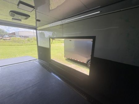 New 2027 Rock Solid Cargo Super Sport Enclosed Race Trailer For Sale Rear Spoiler Spread Axle Awning Finished Interior Cabinets A/C