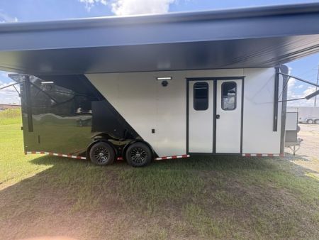 New 2027 Rock Solid Cargo Super Sport Enclosed Race Trailer For Sale Finished Interior Rear Spoiler Awning Spread Axle A/C