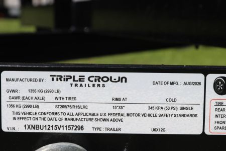 New 2027 6X12 Triple Crown Utility Trailer