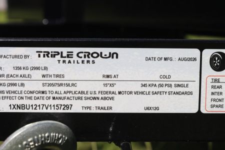 New 2027 6X12 Triple Crown Utility Trailer