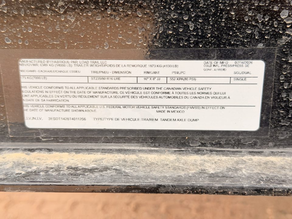 New 2026 Load Trail 7-14-1.5H Dump 7K Axles