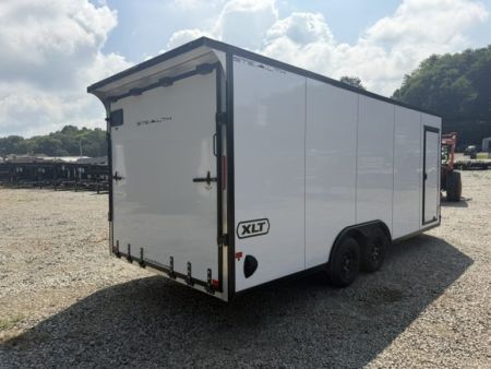 New Stealth Aluminum Enclosed 8.5x20 XLT Pro Series 7K- Crystal White W/ Black Trim, Escape Door and Rear Wing